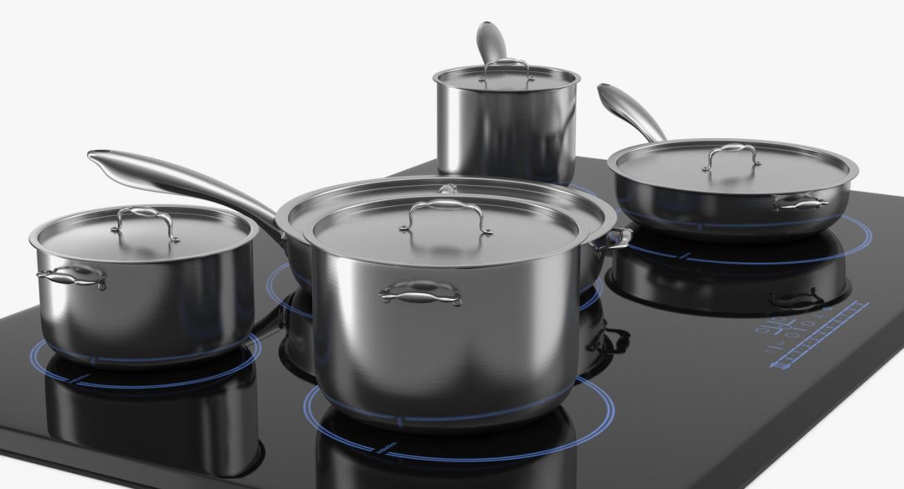 3D model 5 Zone Induction Hob with Stainless Tableware