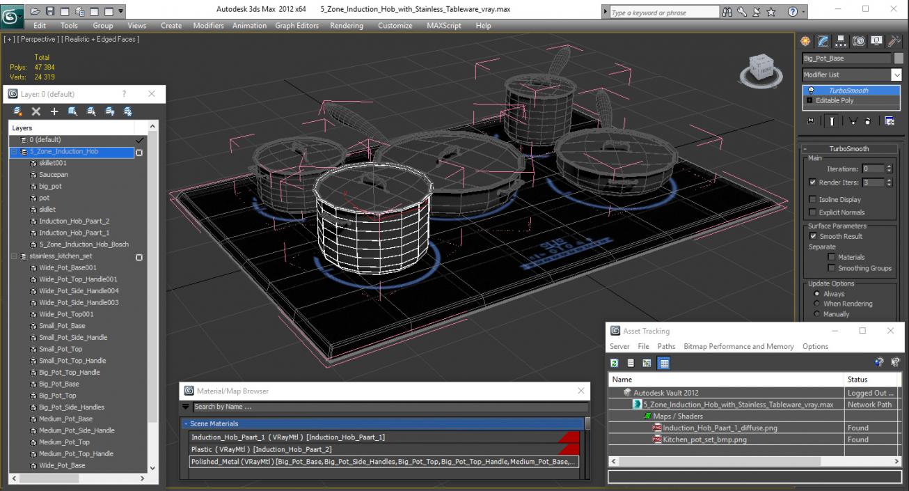 3D model 5 Zone Induction Hob with Stainless Tableware