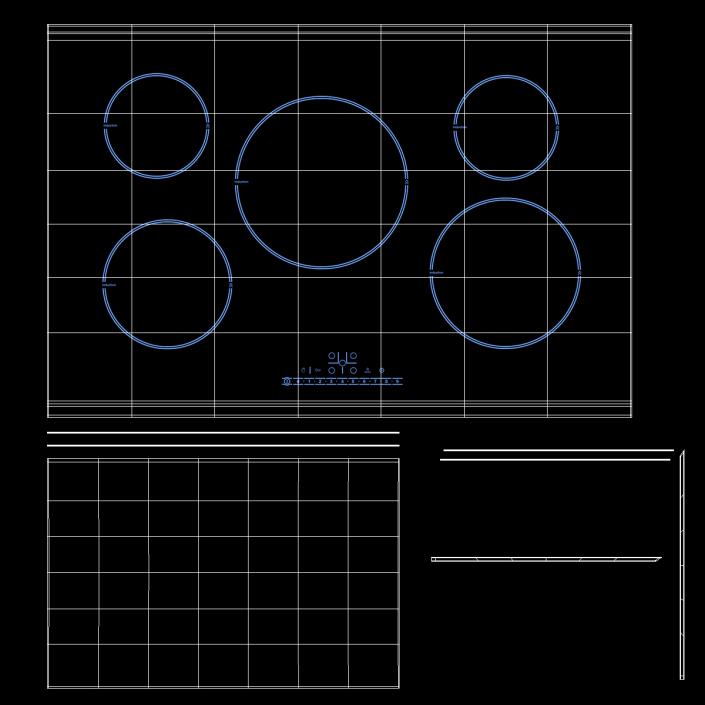 3D model 5 Zone Induction Hob with Stainless Tableware