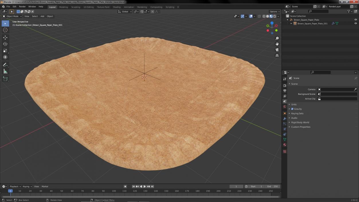 Brown Square Paper Plate 3D model