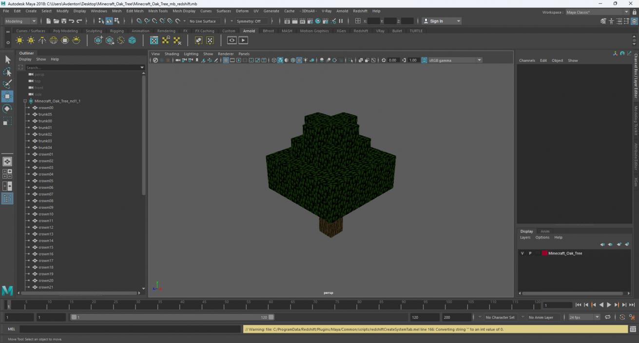 3D Minecraft Oak Tree model