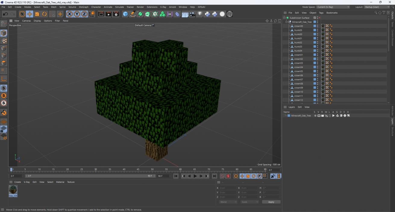 3D Minecraft Oak Tree model