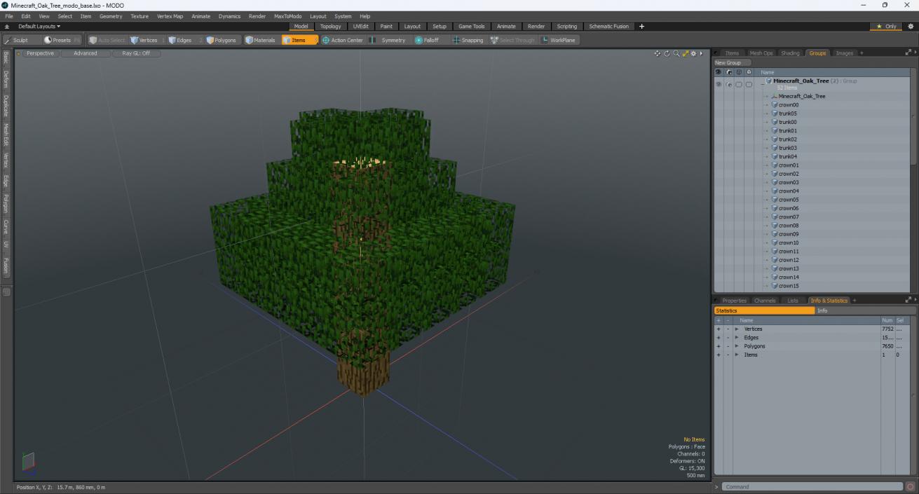 3D Minecraft Oak Tree model