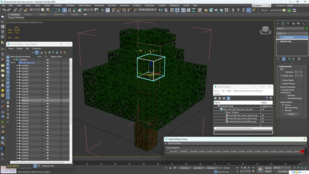 3D Minecraft Oak Tree model