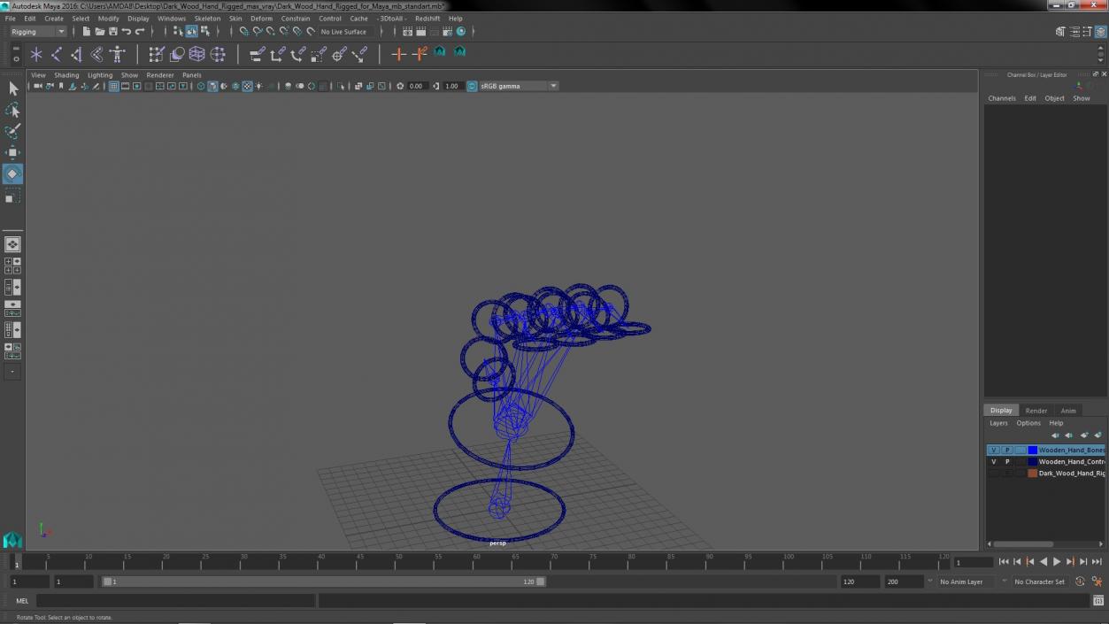 3D model Dark Wood Hand Rigged for Maya