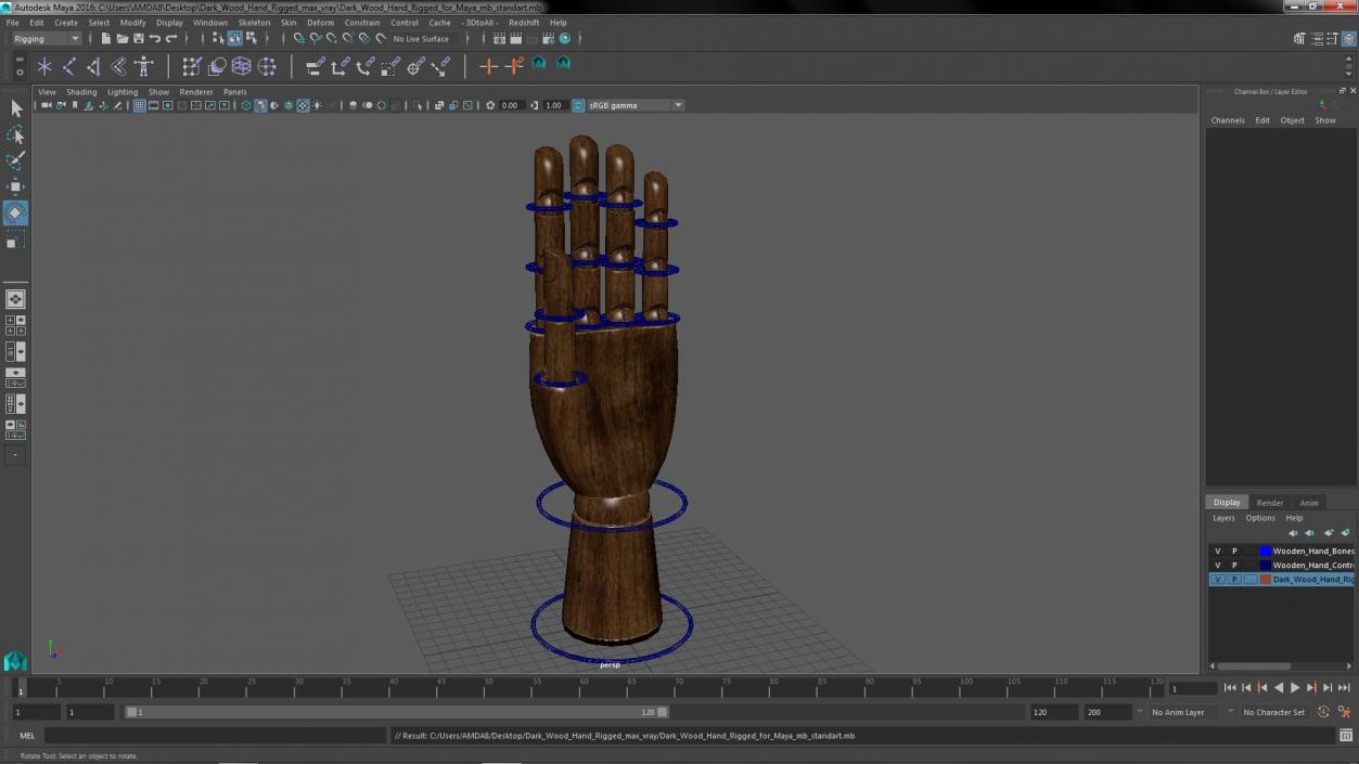 3D model Dark Wood Hand Rigged for Maya