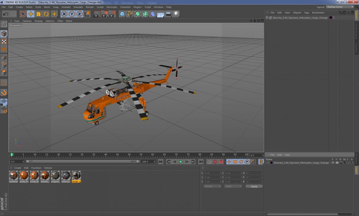 3D Sikorsky S-64 Skycrane Helicopter Cargo Orange