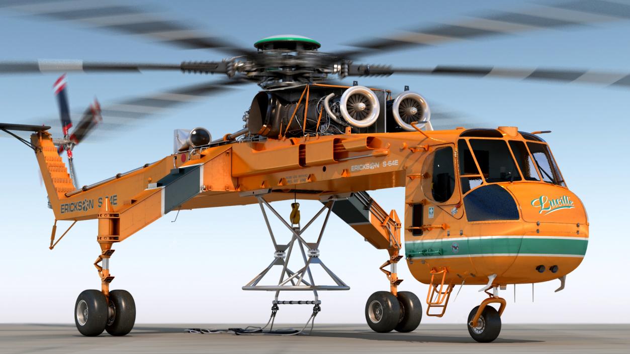 3D Sikorsky S-64 Skycrane Helicopter Cargo Orange