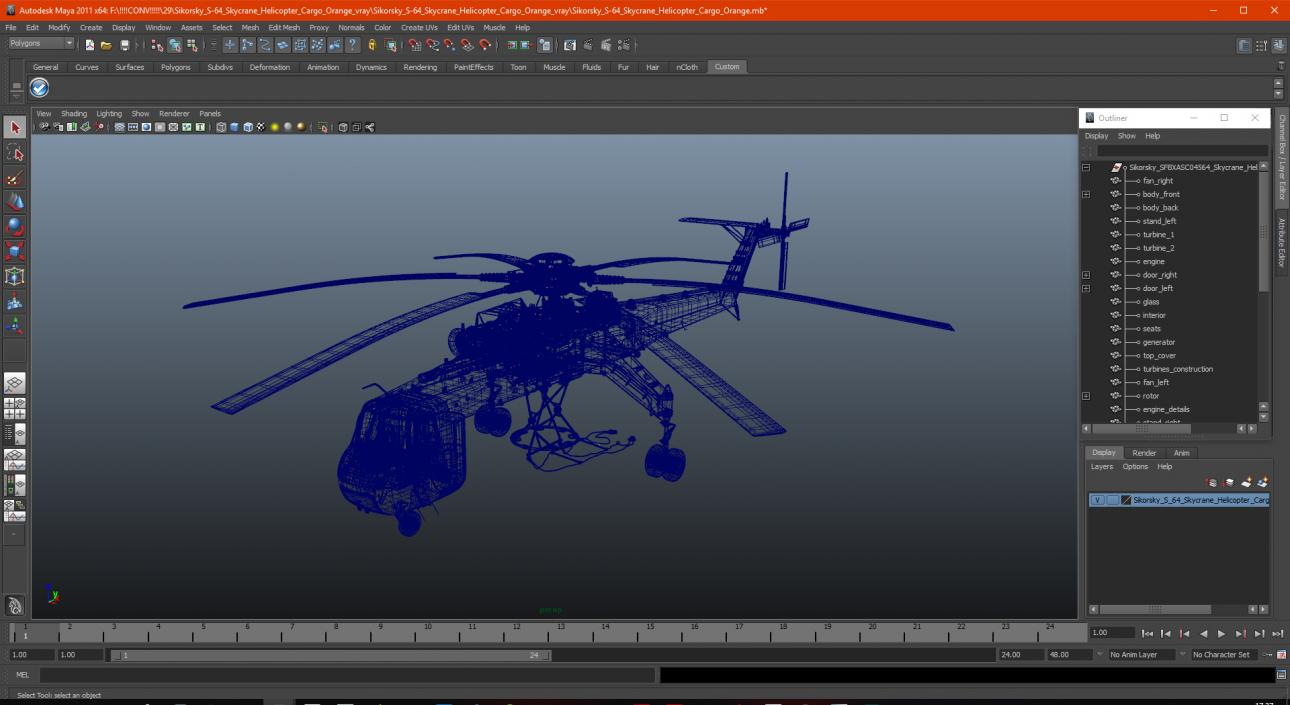 3D Sikorsky S-64 Skycrane Helicopter Cargo Orange