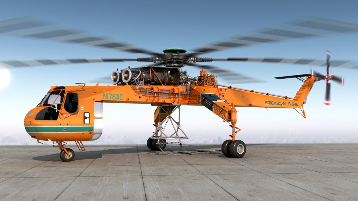 3D Sikorsky S-64 Skycrane Helicopter Cargo Orange