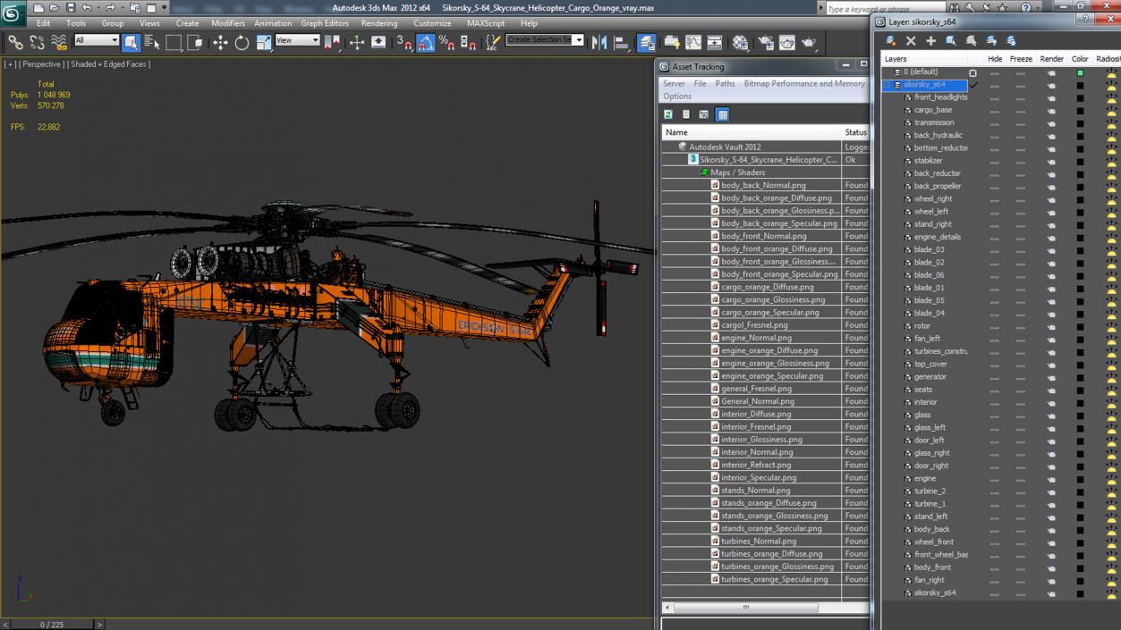 3D Sikorsky S-64 Skycrane Helicopter Cargo Orange