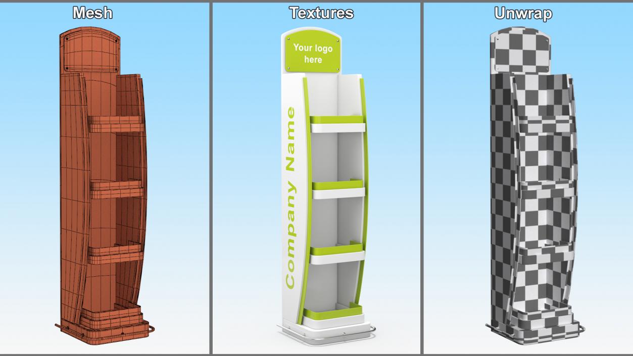 3D Retail Floor Standing Display White Green Mockup model