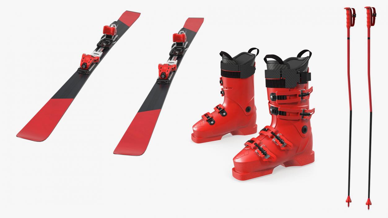 3D Red Ski Equipment Collection model