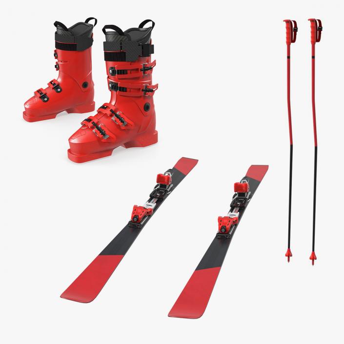 3D Red Ski Equipment Collection model