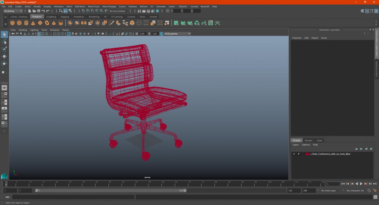 Chair Conference with no Arms Blue 3D model