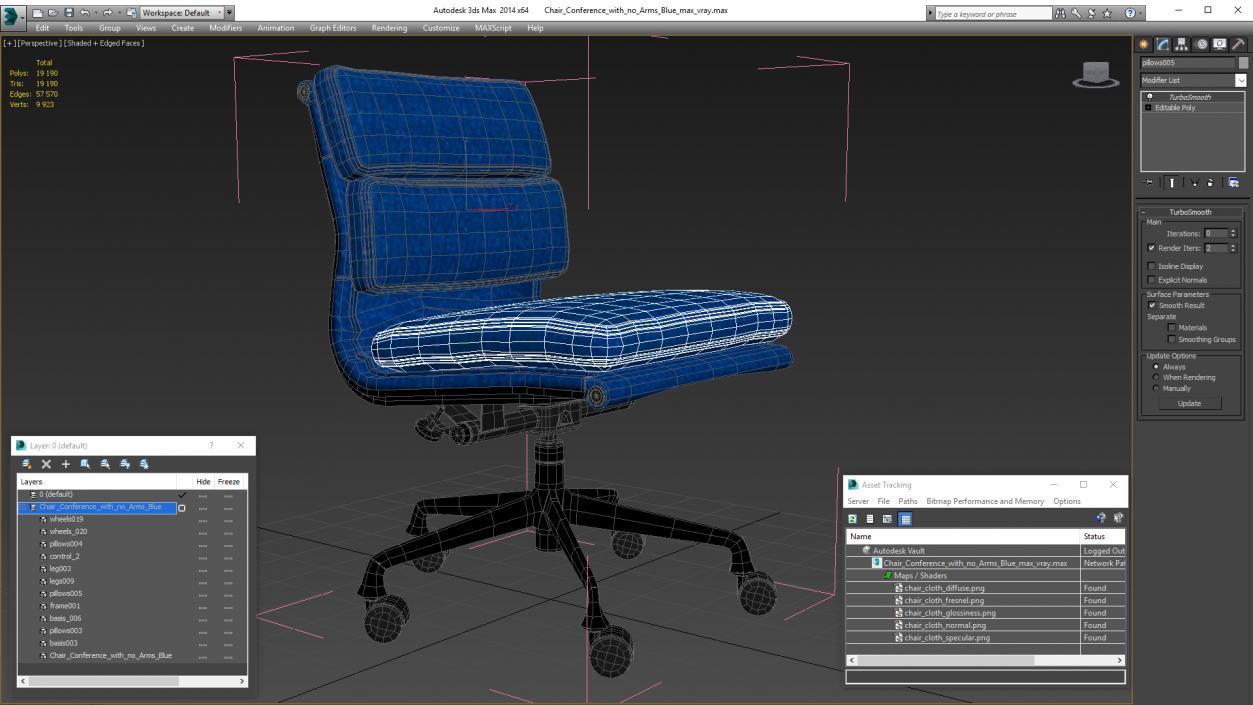 Chair Conference with no Arms Blue 3D model