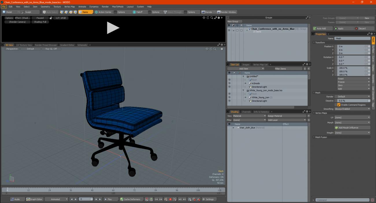 Chair Conference with no Arms Blue 3D model