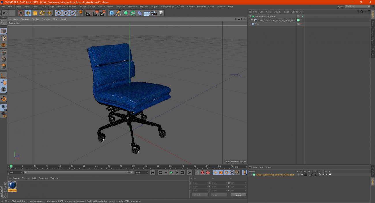 Chair Conference with no Arms Blue 3D model