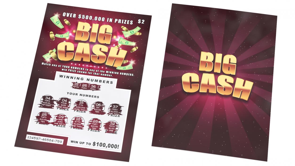 Big Cash Scratching Card with Erased Layer 3D