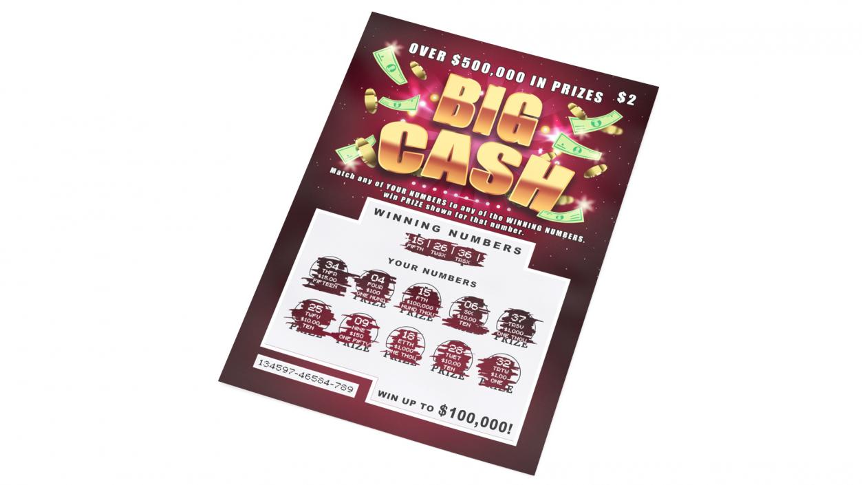 Big Cash Scratching Card with Erased Layer 3D