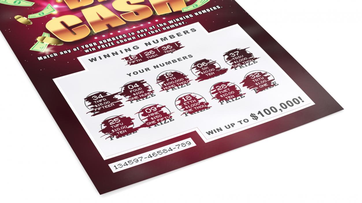 Big Cash Scratching Card with Erased Layer 3D