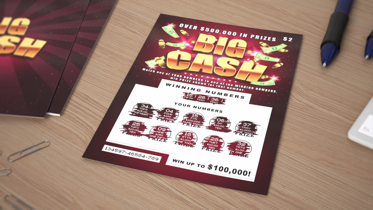 Big Cash Scratching Card with Erased Layer 3D