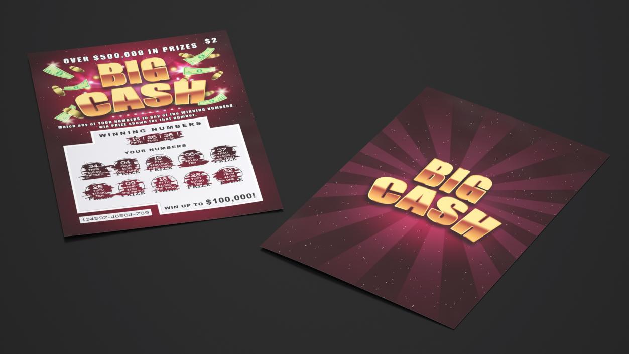 Big Cash Scratching Card with Erased Layer 3D