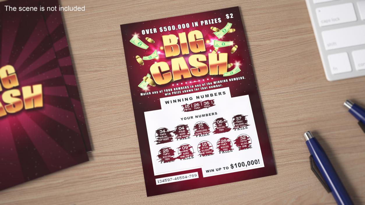 Big Cash Scratching Card with Erased Layer 3D