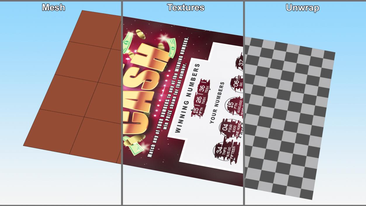 Big Cash Scratching Card with Erased Layer 3D