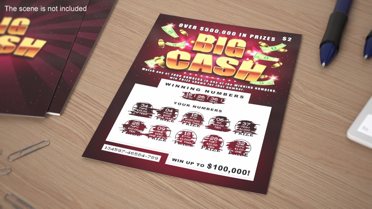 Big Cash Scratching Card with Erased Layer 3D