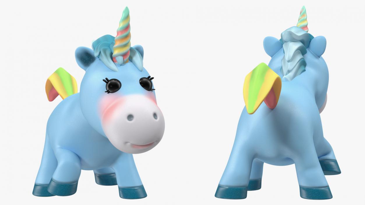 3D Blue Cartoon Unicorn Walking Pose model