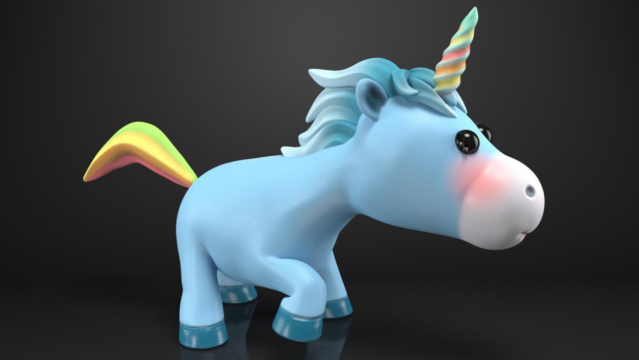 3D Blue Cartoon Unicorn Walking Pose model