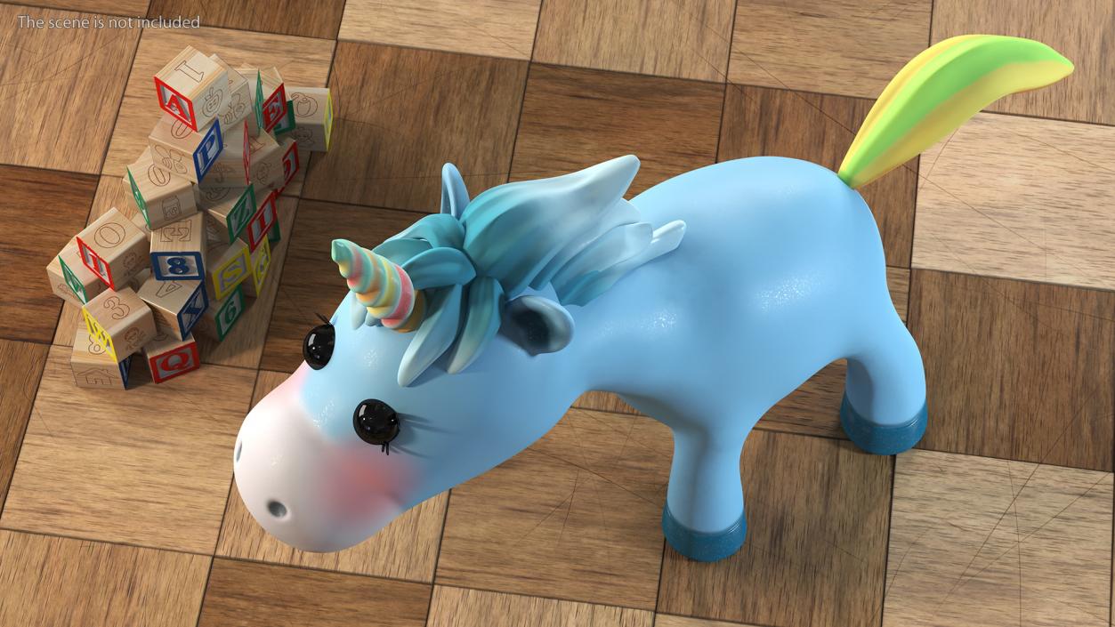 3D Blue Cartoon Unicorn Walking Pose model