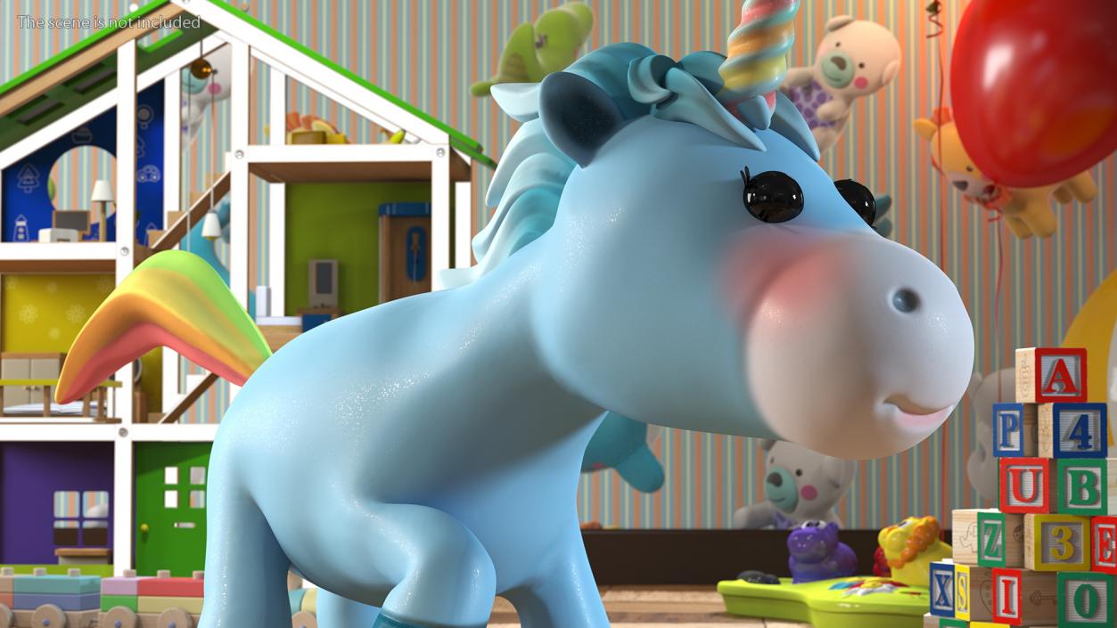 3D Blue Cartoon Unicorn Walking Pose model