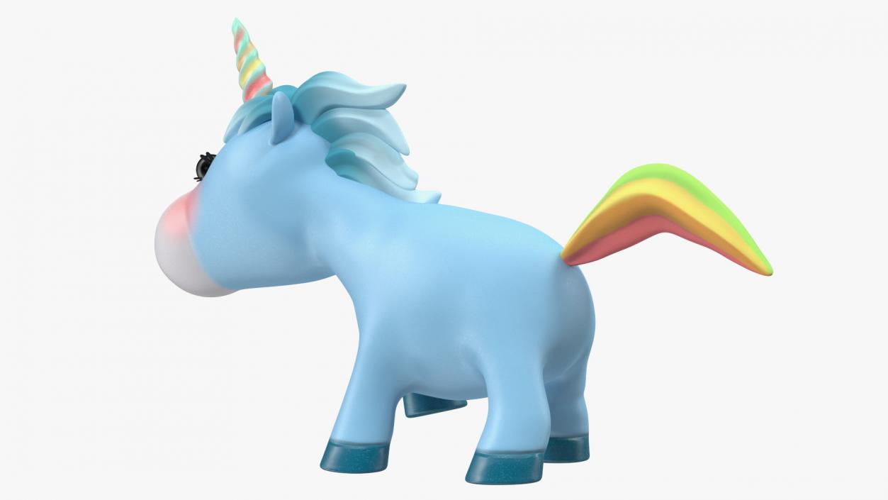 3D Blue Cartoon Unicorn Walking Pose model