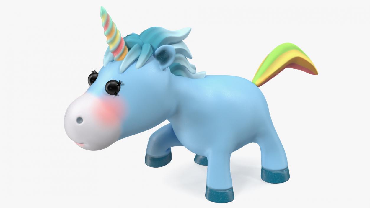 3D Blue Cartoon Unicorn Walking Pose model