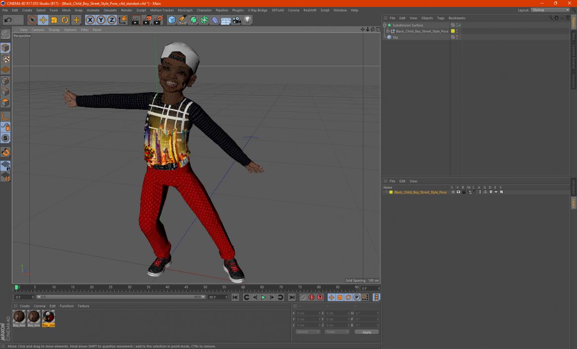 3D Black Child Boy Street Style Pose model