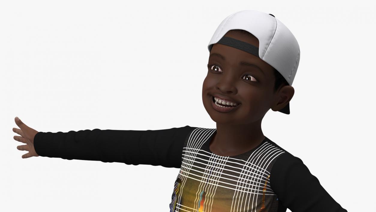 3D Black Child Boy Street Style Pose model