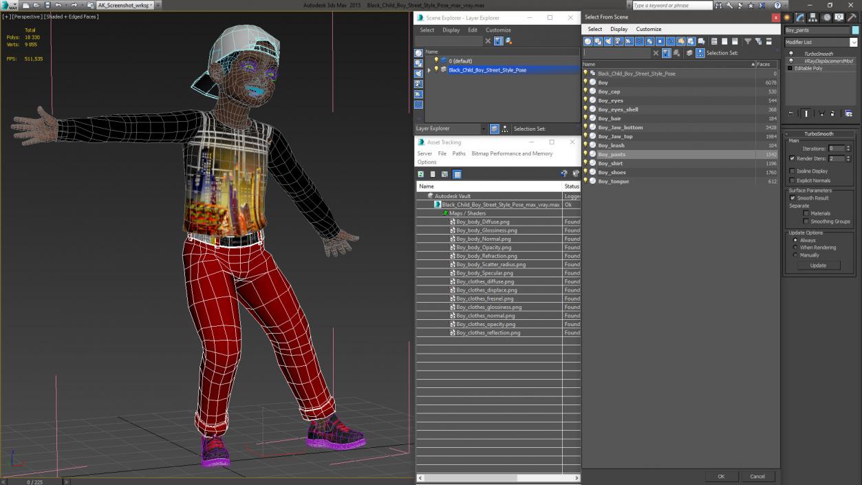 3D Black Child Boy Street Style Pose model