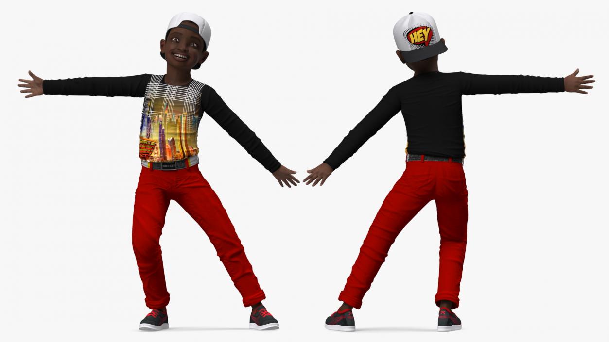 3D Black Child Boy Street Style Pose model