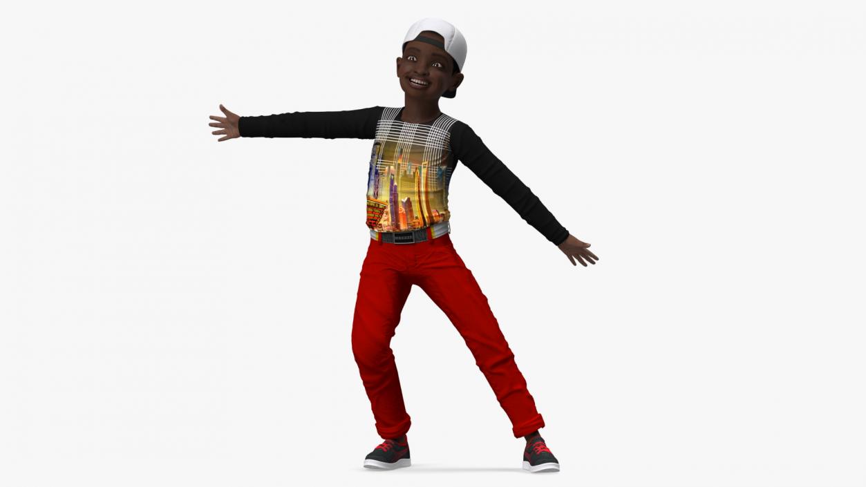 3D Black Child Boy Street Style Pose model