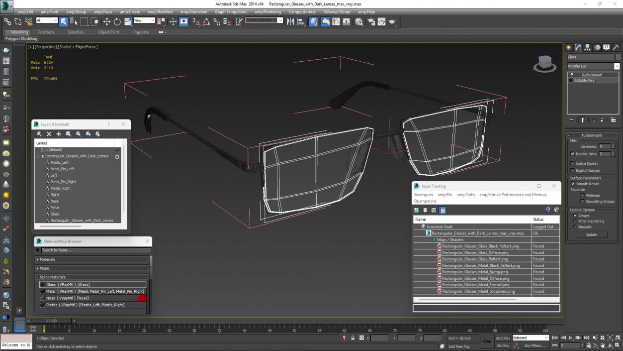 3D Rectangular Glasses with Dark Lenses