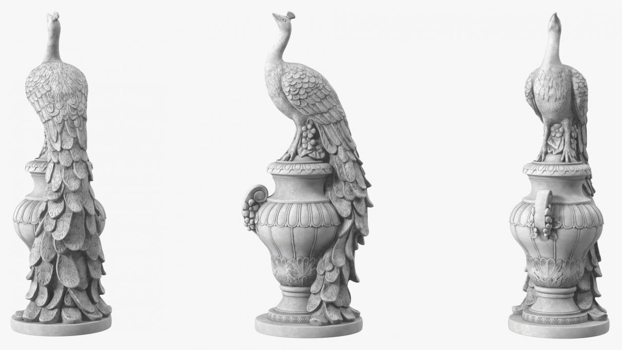 3D Peacock Statue Marble