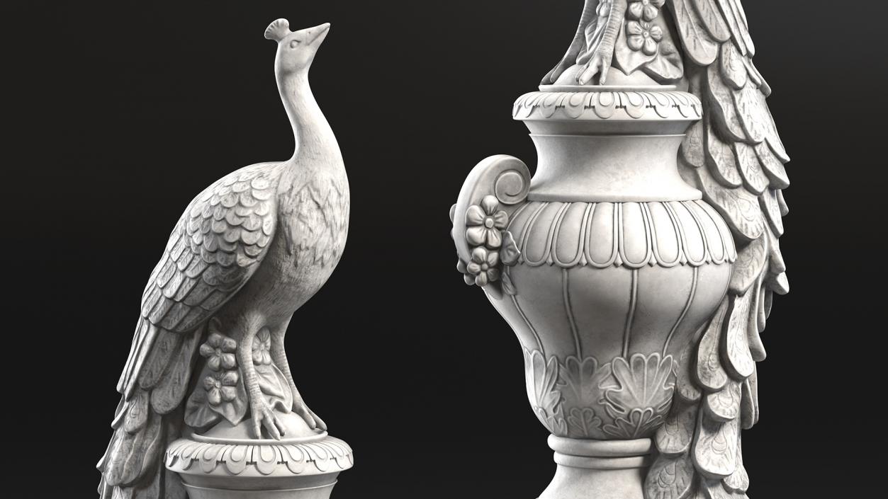 3D Peacock Statue Marble