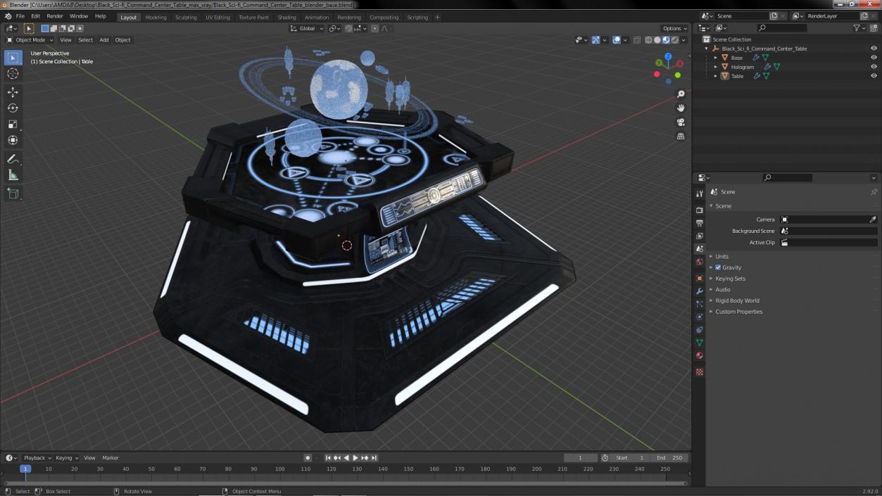 3D Black Sci-fi Command Center Table model