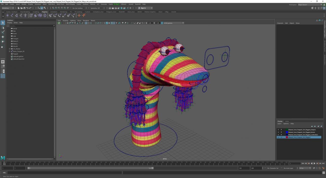 3D model Striped Sock Puppet Girl Rigged for Maya