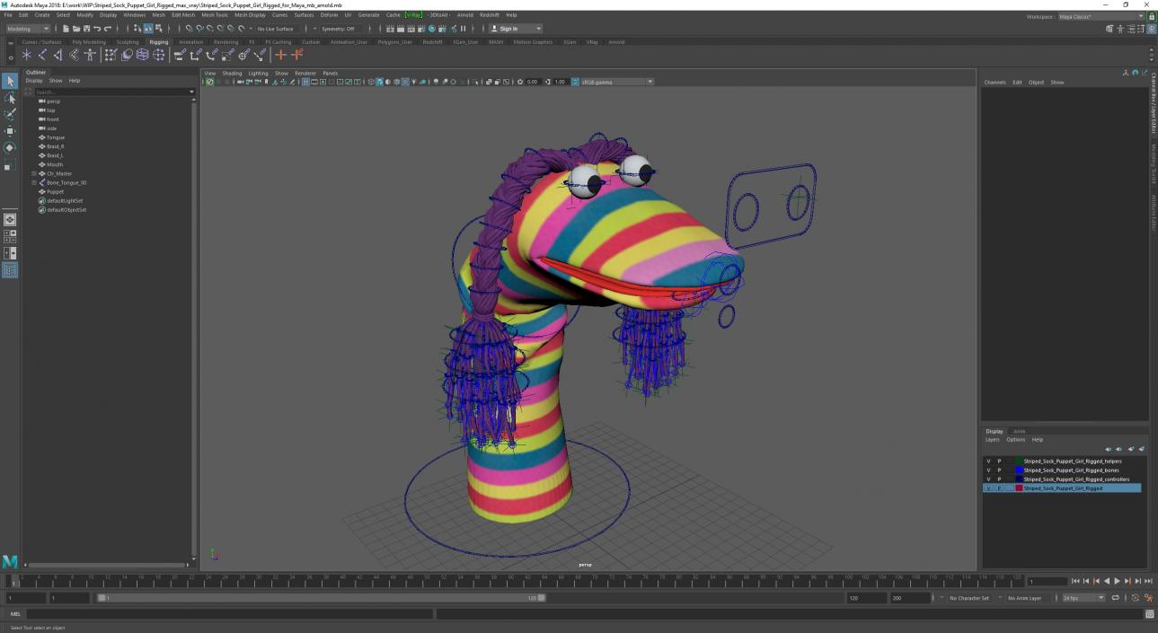 3D model Striped Sock Puppet Girl Rigged for Maya