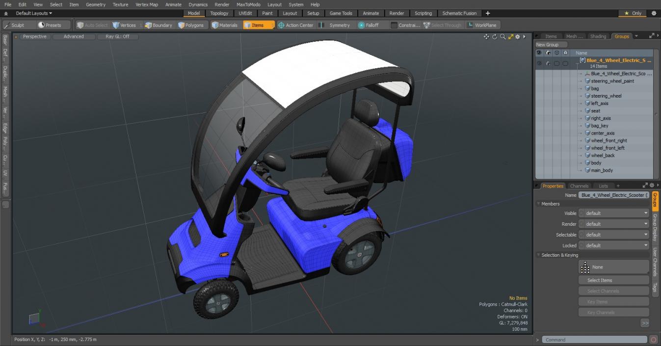 Blue 4-Wheel Electric Scooter 3D model