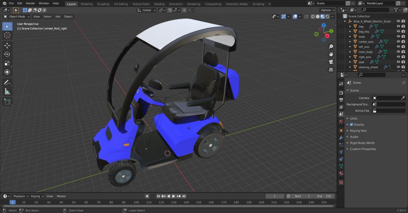 Blue 4-Wheel Electric Scooter 3D model