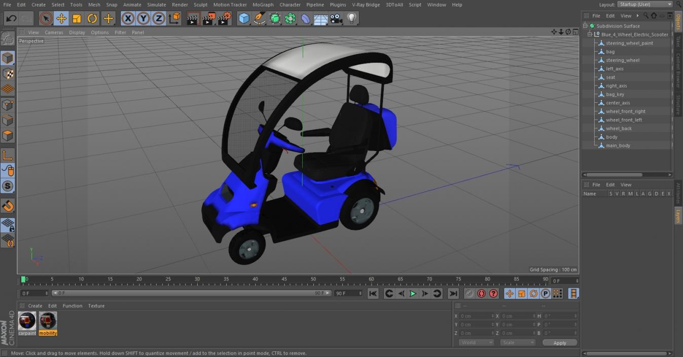 Blue 4-Wheel Electric Scooter 3D model